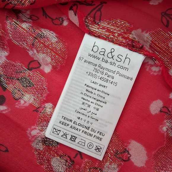 Ba&sh/ Tanama Printed Silk Blend Blouse/ Red and Metallic Gold/ Size US XS - Picture 13 of 15